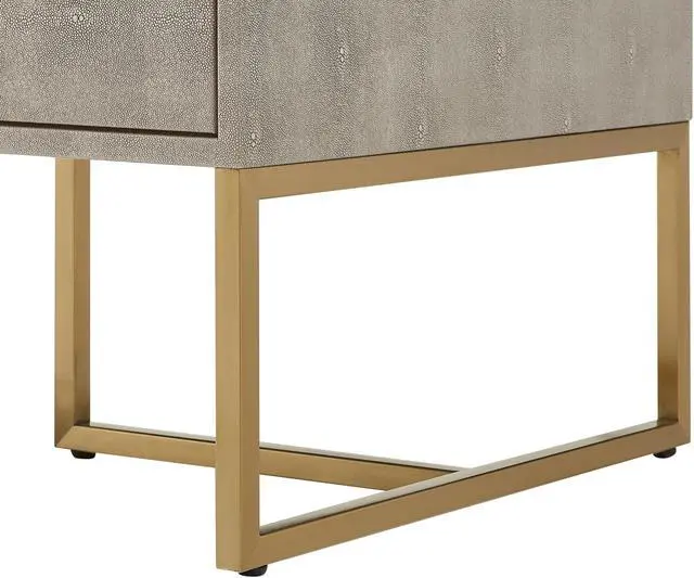 Alt view image 5 of 7 - Nicole Miller Calum Coffee Table - 2 Drawers | Brushed Gold Base and Handles, Cream White/Gold Faux Shagreen