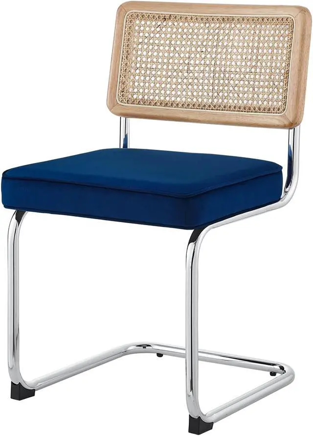 Alt view image 3 of 7 - Loft Lyfe Laynie Dining Chair Seat (Set of 2) - Armless | Rattan Imitation, Navy Velvet