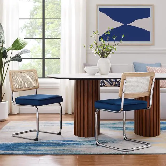 Main image of Loft Lyfe Laynie Dining Chair Seat (Set of 2) - Armless | Rattan Imitation, Navy Velvet