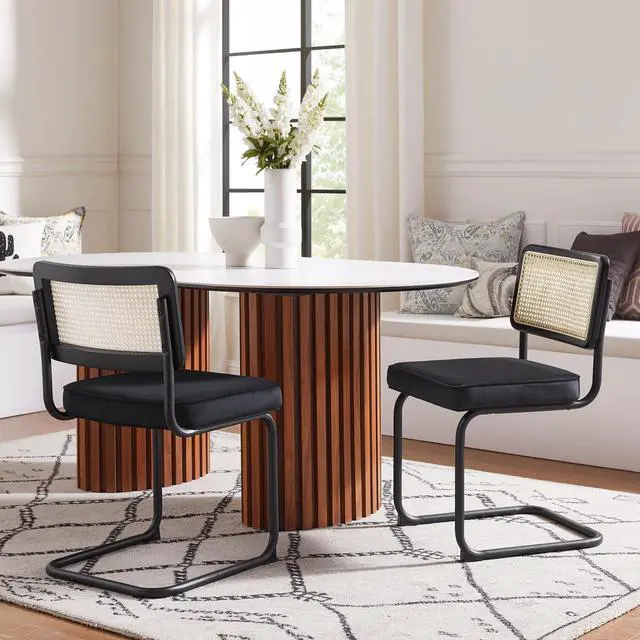 Main image of Loft Lyfe Laynie Dining Chair Seat (Set of 2) - Armless | Rattan Imitation, Black Velvet