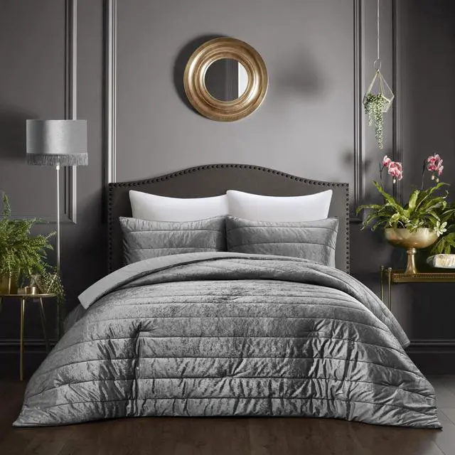 Main image of Grace Living Ariannah 2pc Twin/Twin XL Comforter Set - 1 Pillow Sham, 1 Comforter | Crushed Velvet, Grey Velvet