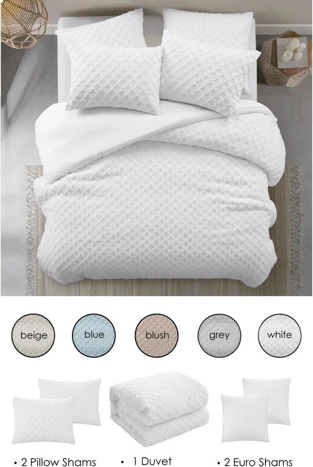 Alt view image 3 of 4 - Grace Living Aleeyah 5pc Full/Queen Duvet Set - 2 Pillow Shams, 2 Euro Shams, 1 Duvet Cover | Diamond Tufted, White Polyester