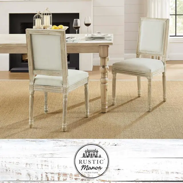 Main image of Rustic Manor Malikai Dining Chair (Set of 2) - Upholstered | Armless, Cream White Linen