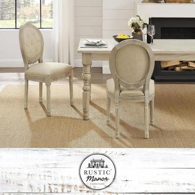 Main image of Rustic Manor Avaleigh Dining Chair - Armless, Upholstered | Button Tufted, Oval Back, Beige Linen