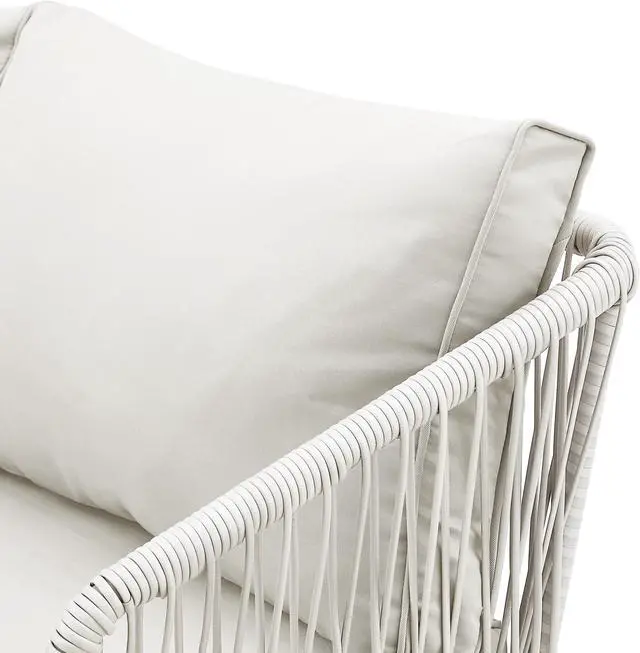 Alt view image 4 of 7 - Inspired Home Zofia Patio Conversation Set - Set Includes: 2 Sofas, 1 Bench, 1 Stool/Ottoman, 1 Table | Indoor, Outdoor, All-Weather Faux Rattan Wicker Design, Removable and Washable Cushions, Sand