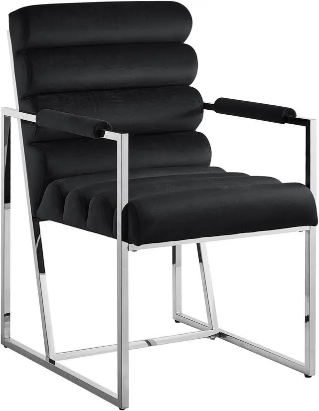 Alt view image 2 of 7 - Inspired Home Lora Dining Chair - Upholstered, Stainless Steel Frame | Channel Tufted, Black/Chrome Velvet