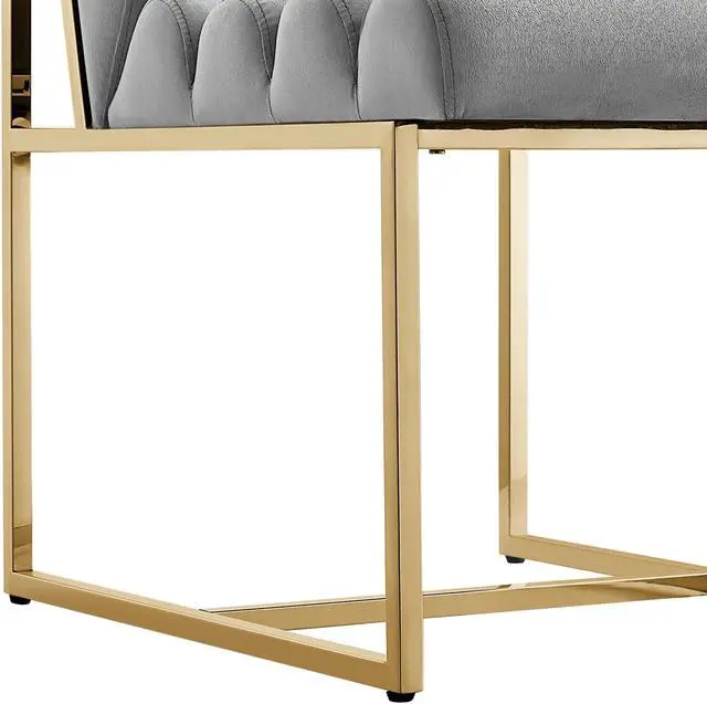 Alt view image 5 of 7 - Inspired Home Lora Dining Chair - Upholstered, Stainless Steel Frame | Channel Tufted, Grey/Gold Velvet