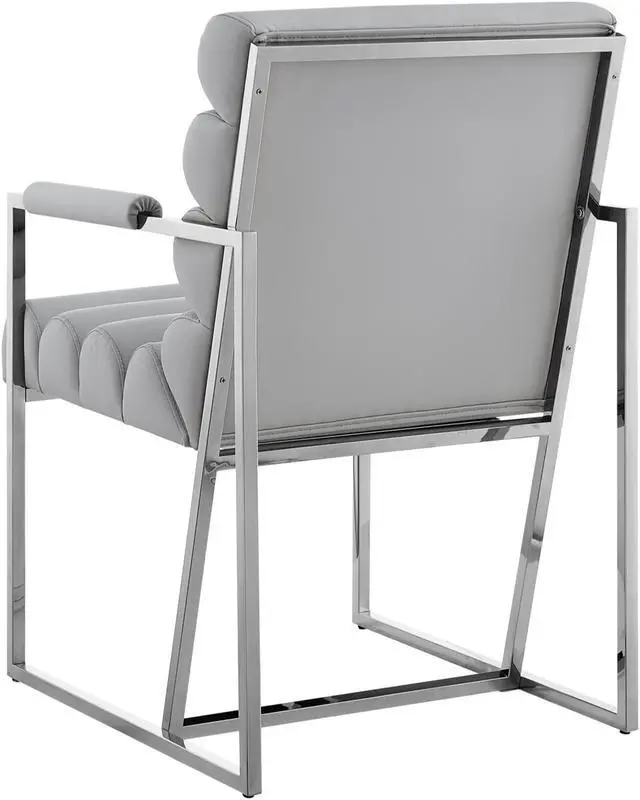 Alt view image 3 of 6 - Inspired Home Lora Dining Chair - Upholstered, Stainless Steel Frame | Channel Tufted, Grey/Chrome PU Leather