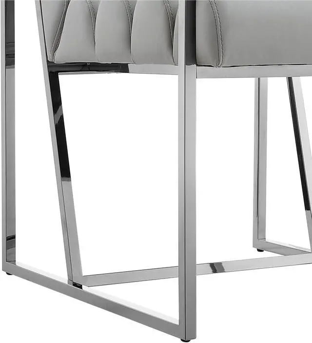 Alt view image 4 of 6 - Inspired Home Lora Dining Chair - Upholstered, Stainless Steel Frame | Channel Tufted, Grey/Chrome PU Leather