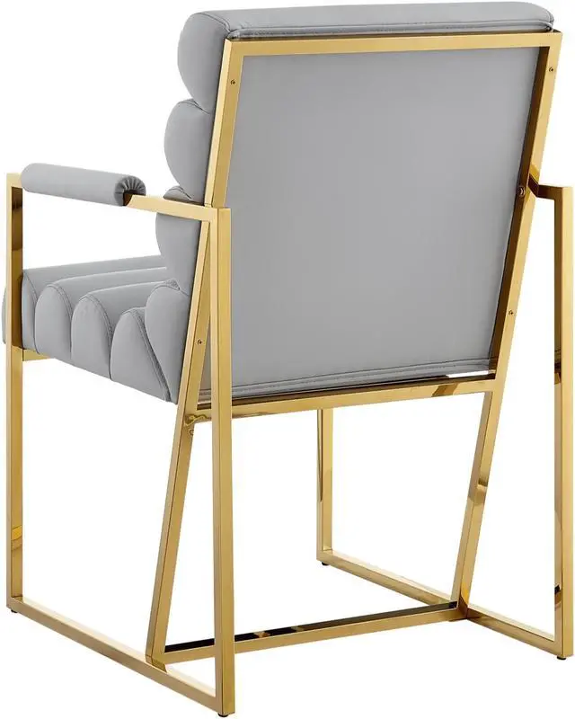 Alt view image 3 of 6 - Inspired Home Lora Dining Chair - Upholstered, Stainless Steel Frame | Channel Tufted, Grey/Gold PU Leather