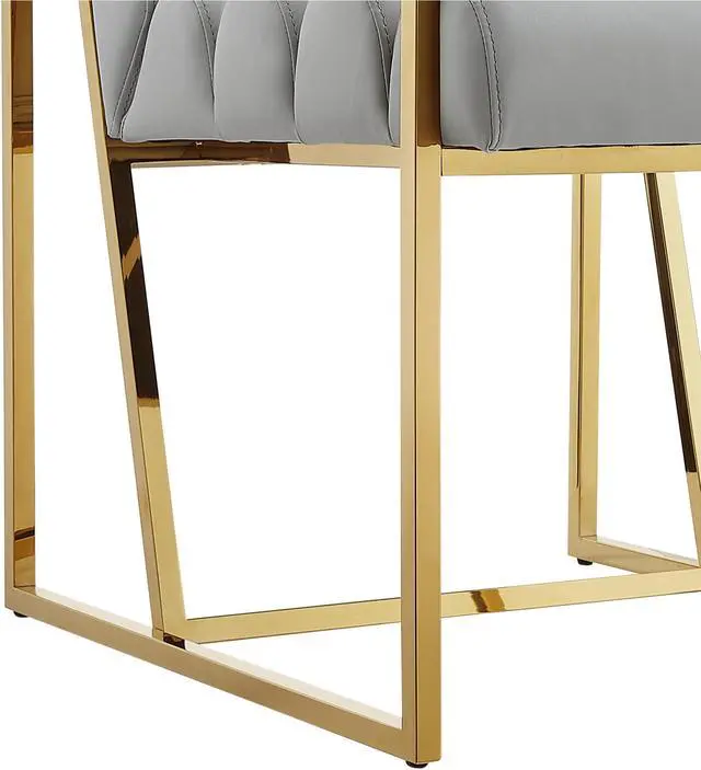 Alt view image 4 of 6 - Inspired Home Lora Dining Chair - Upholstered, Stainless Steel Frame | Channel Tufted, Grey/Gold PU Leather