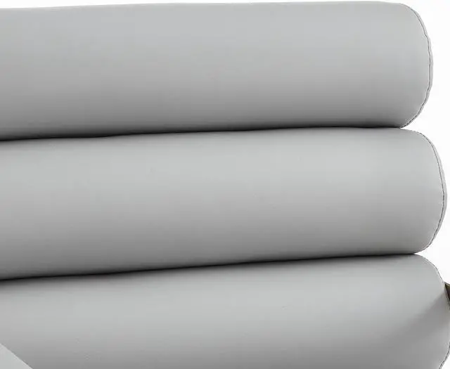 Alt view image 5 of 6 - Inspired Home Lora Dining Chair - Upholstered, Stainless Steel Frame | Channel Tufted, Grey/Gold PU Leather