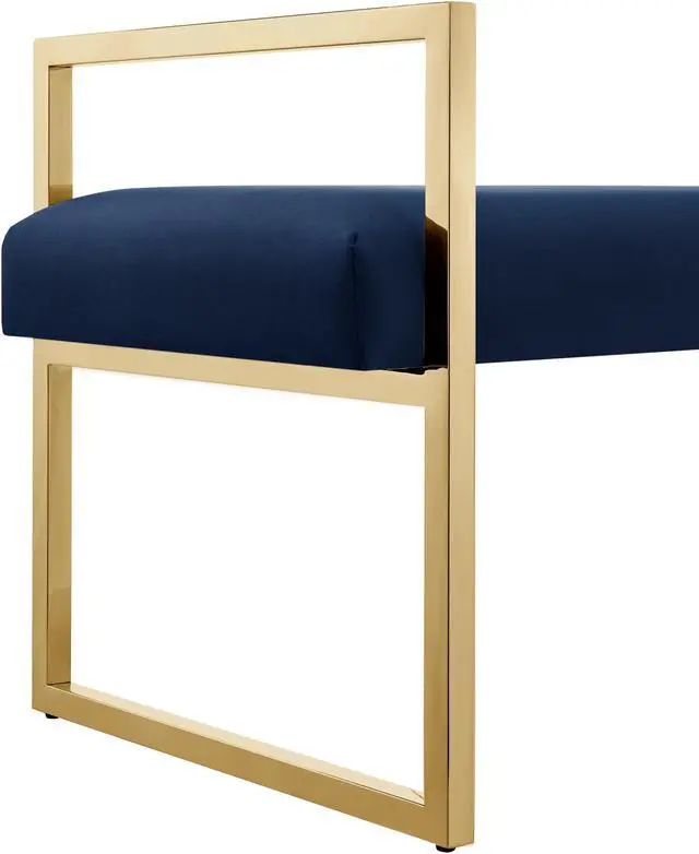 Alt view image 5 of 7 - Inspired Home Lora Bench - Upholstered | Open Frame Design, Navy/Gold Velvet