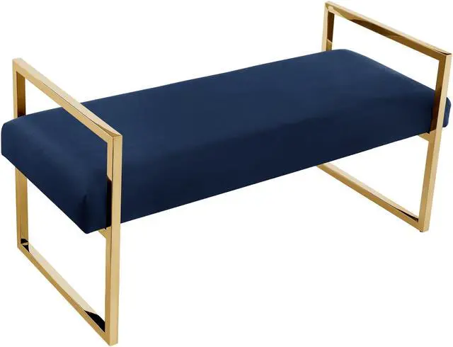 Alt view image 3 of 7 - Inspired Home Lora Bench - Upholstered | Open Frame Design, Navy/Gold Velvet