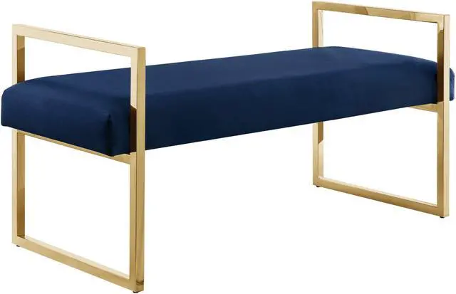 Alt view image 2 of 7 - Inspired Home Lora Bench - Upholstered | Open Frame Design, Navy/Gold Velvet