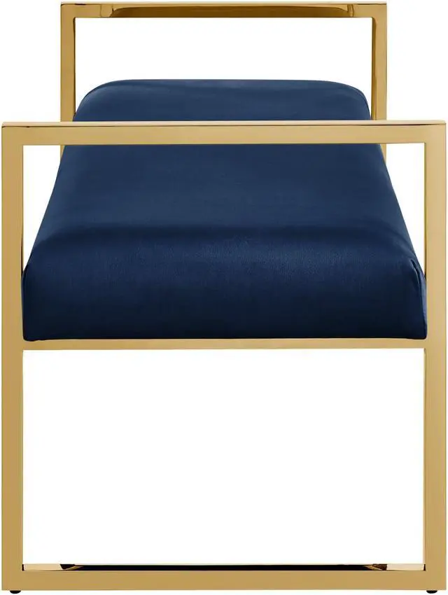Alt view image 4 of 7 - Inspired Home Lora Bench - Upholstered | Open Frame Design, Navy/Gold Velvet