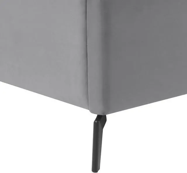 Alt view image 5 of 6 - Inspired Home Laron Platform Bed - Upholstered | Wingback Channel Tufted Headboard, Oblique Legs, Light Grey Velvet