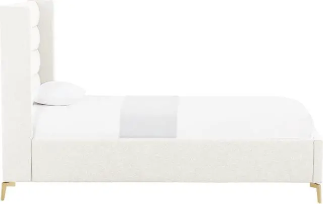 Alt view image 3 of 6 - Inspired Home Laron Platform Bed - Upholstered | Wingback Channel Tufted Headboard, Oblique Legs, Light Beige Linen