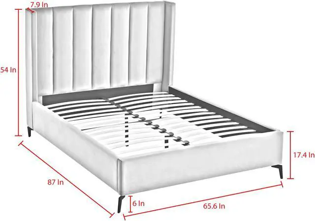 Alt view image 6 of 6 - Inspired Home Kristofer Platform Bed - Upholstered | Wingback Channel Tufted Headboard, Oblique Legs, Grey Linen