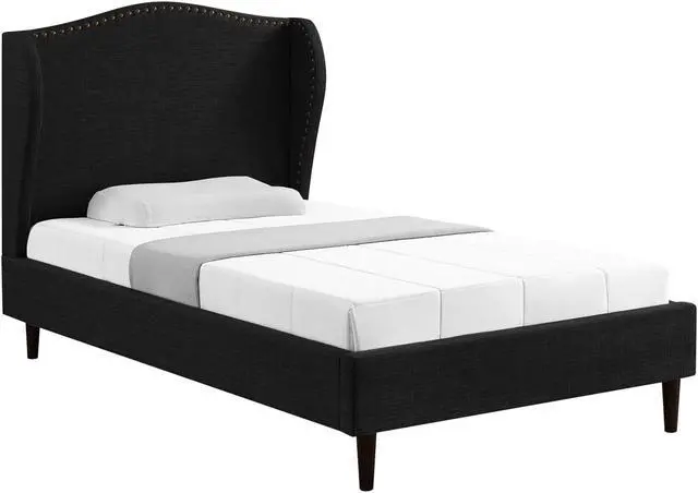 Alt view image 2 of 7 - Rustic Manor Averee Platform Bed - Upholstered | Wingback Headboard, Nailhead Trim, Charcoal Linen