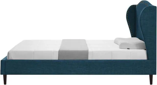 Alt view image 4 of 7 - Rustic Manor Averee Platform Bed - Upholstered | Wingback Headboard, Nailhead Trim, Navy Linen