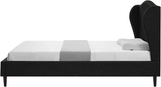 Alt view image 4 of 7 - Rustic Manor Averee Platform Bed - Upholstered | Wingback Headboard, Nailhead Trim, Charcoal Linen