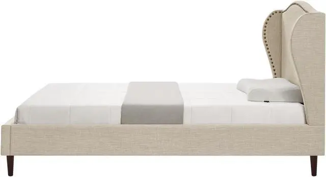 Alt view image 4 of 7 - Rustic Manor Averee Platform Bed - Upholstered | Wingback Headboard, Nailhead Trim, Beige Linen