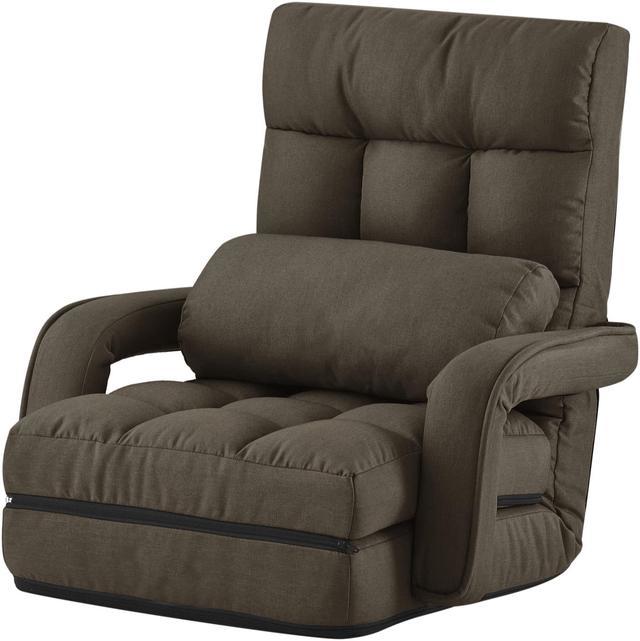 Loungie Janylah Recliner/Floor Chair - 5 Adjustable Positions | Foldable, Back Support Pillow, Brown Linen