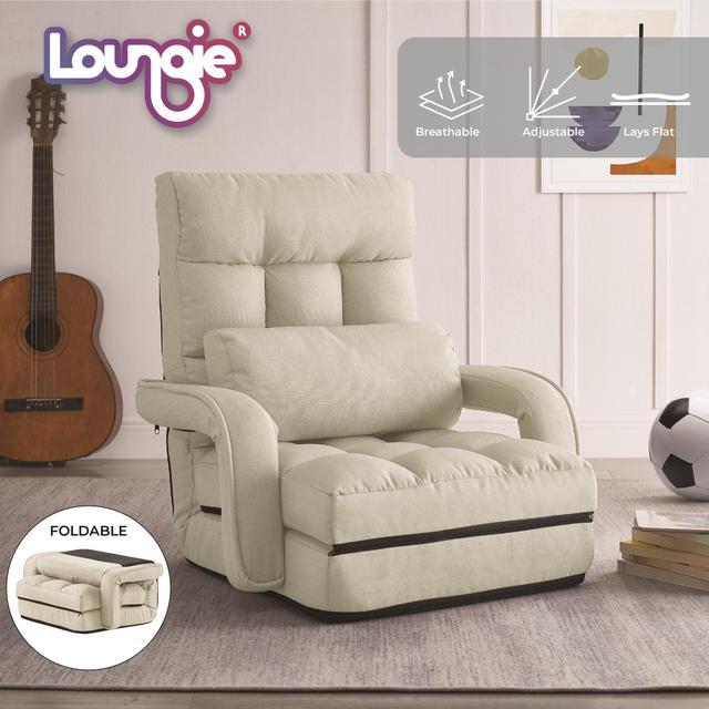 Loungie Janylah Recliner/Floor Chair - 5 Adjustable Positions | Foldable, Back Support Pillow, Brown Linen