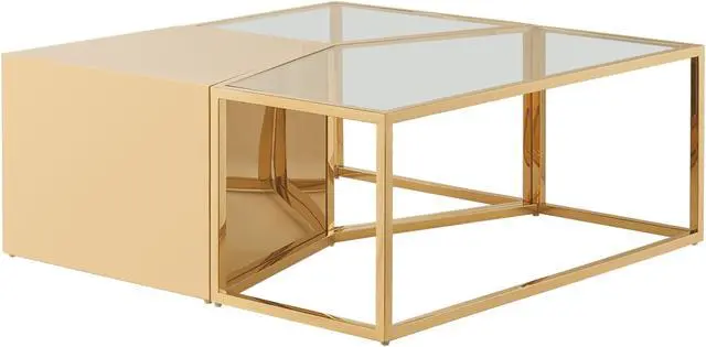 Alt view image 4 of 5 - Inspired Home Mehki Coffee Table - 3 Pieces | Metal Open Frame, Gold
