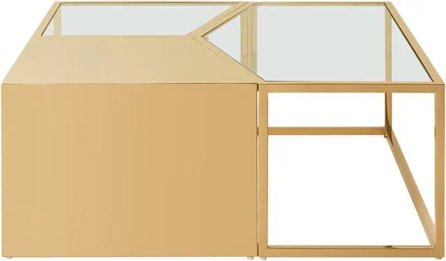Alt view image 3 of 5 - Inspired Home Mehki Coffee Table - 3 Pieces | Metal Open Frame, Gold