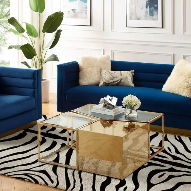 Main image of Inspired Home Mehki Coffee Table - 3 Pieces | Metal Open Frame, Gold