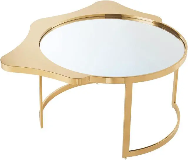 Alt view image 4 of 7 - Inspired Home Perseus Coffee Table - Mirrored Top | Abstract Shape, Gold