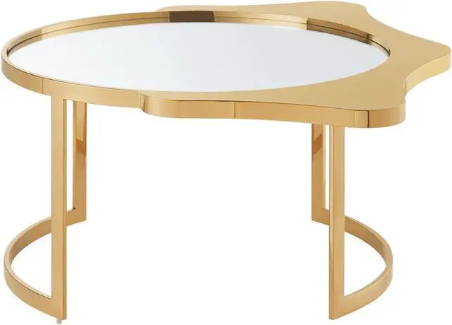Alt view image 2 of 7 - Inspired Home Perseus Coffee Table - Mirrored Top | Abstract Shape, Gold