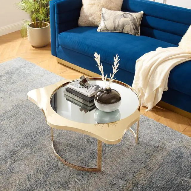 Main image of Inspired Home Perseus Coffee Table - Mirrored Top | Abstract Shape, Gold