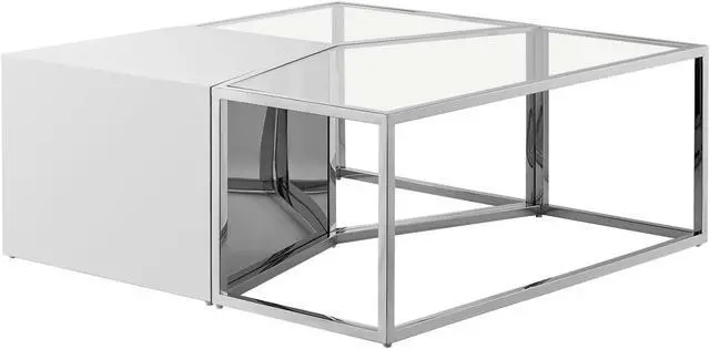 Alt view image 4 of 5 - Inspired Home Mehki Coffee Table - 3 Pieces | Metal Open Frame, Chrome