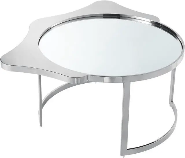 Alt view image 4 of 7 - Inspired Home Perseus Coffee Table - Mirrored Top | Abstract Shape, Chrome