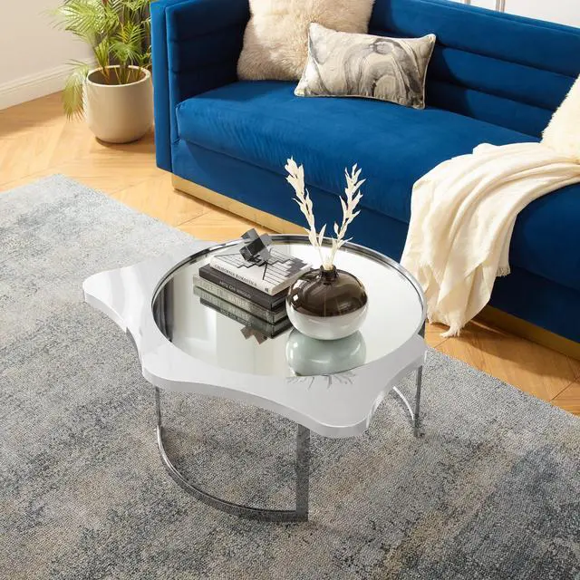 Main image of Inspired Home Perseus Coffee Table - Mirrored Top | Abstract Shape, Chrome
