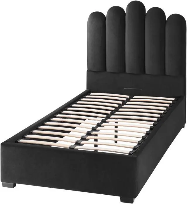 Alt view image 3 of 7 - Inspired Home Macario Platform Bed - storage compartment,upholstered | space-saving lift-up design, Black Velvet