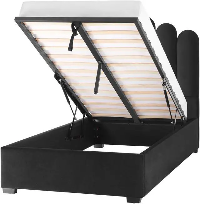 Alt view image 4 of 7 - Inspired Home Macario Platform Bed - storage compartment,upholstered | space-saving lift-up design, Black Velvet