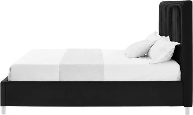 Alt view image 2 of 5 - Inspired Home Matix Platform Bed - upholstered, deep channel tufted design | clear acrylic legs, Black Velvet
