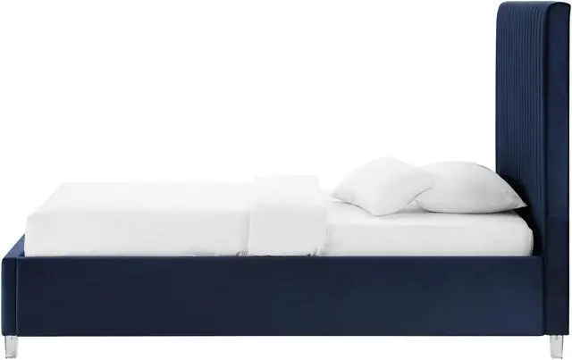Alt view image 3 of 6 - Inspired Home Matix Platform Bed - upholstered, deep channel tufted design | clear acrylic legs, Navy Velvet