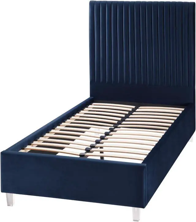 Alt view image 4 of 6 - Inspired Home Matix Platform Bed - upholstered, deep channel tufted design | clear acrylic legs, Navy Velvet