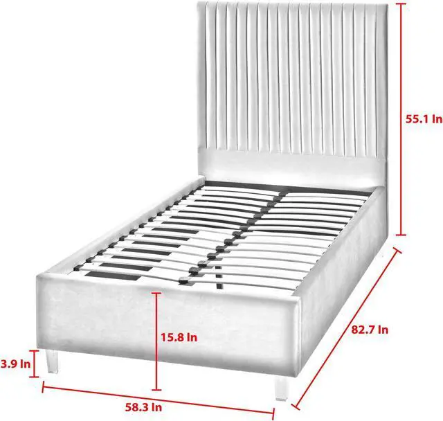 Alt view image 6 of 6 - Inspired Home Matix Platform Bed - upholstered, deep channel tufted design | clear acrylic legs, Navy Velvet