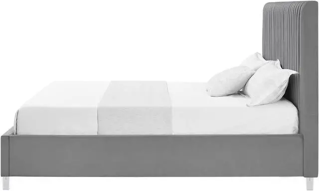Alt view image 3 of 6 - Inspired Home Matix Platform Bed - upholstered, deep channel tufted design | clear acrylic legs, Grey Velvet