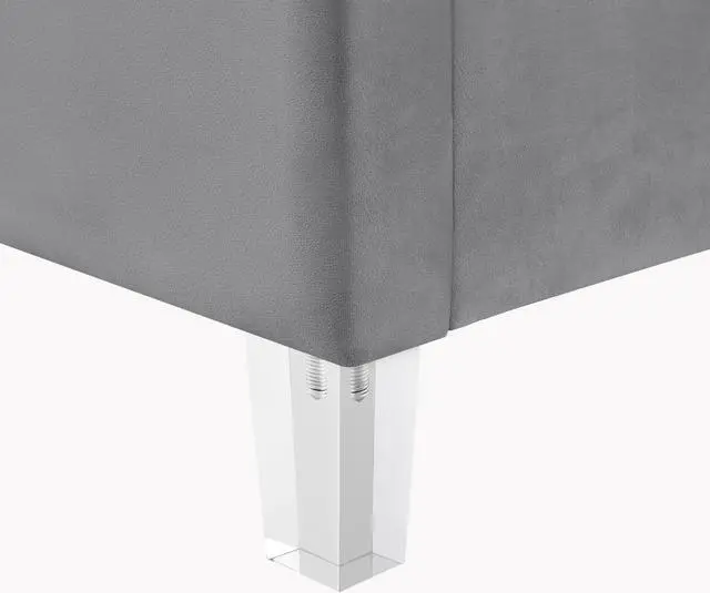 Alt view image 5 of 6 - Inspired Home Matix Platform Bed - upholstered, deep channel tufted design | clear acrylic legs, Grey Velvet