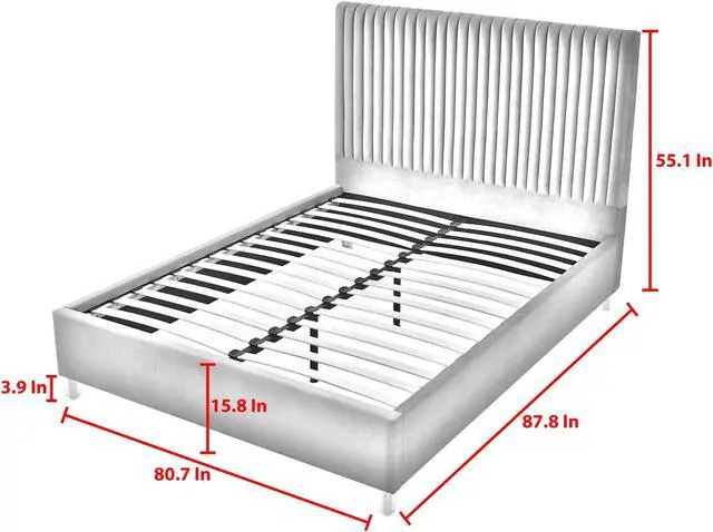 Alt view image 6 of 6 - Inspired Home Matix Platform Bed - upholstered, deep channel tufted design | clear acrylic legs, Grey Velvet