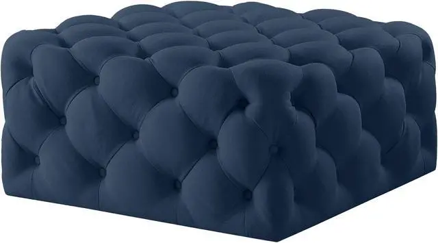 Alt view image 2 of 7 - Inspired Home Dustin Cocktail Ottoman - Tufted Allover | Castered Legs, Navy Linen
