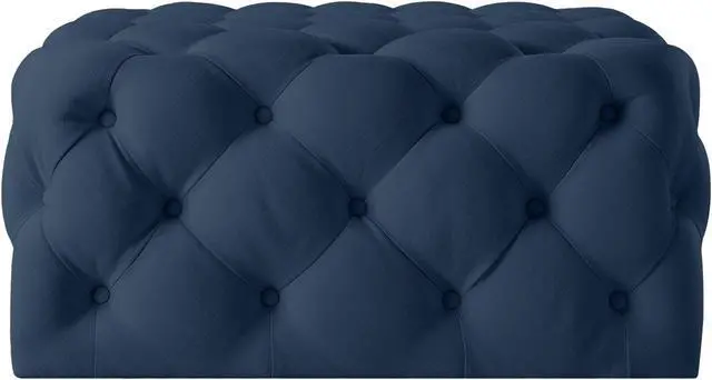 Alt view image 3 of 7 - Inspired Home Dustin Cocktail Ottoman - Tufted Allover | Castered Legs, Navy Linen