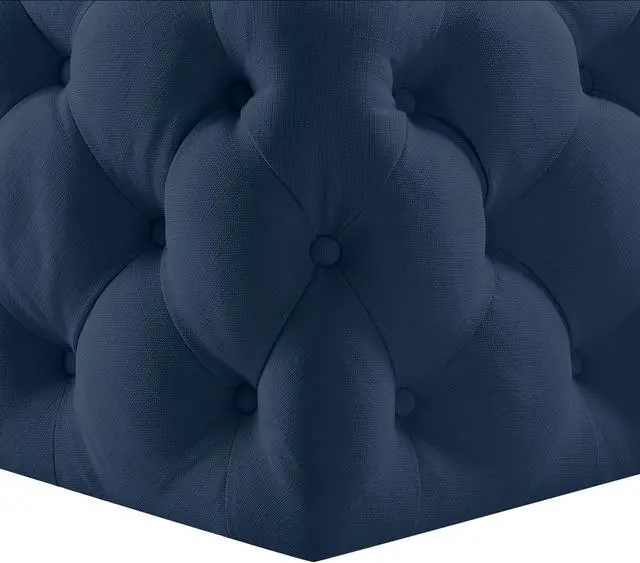 Alt view image 5 of 7 - Inspired Home Dustin Cocktail Ottoman - Tufted Allover | Castered Legs, Navy Linen